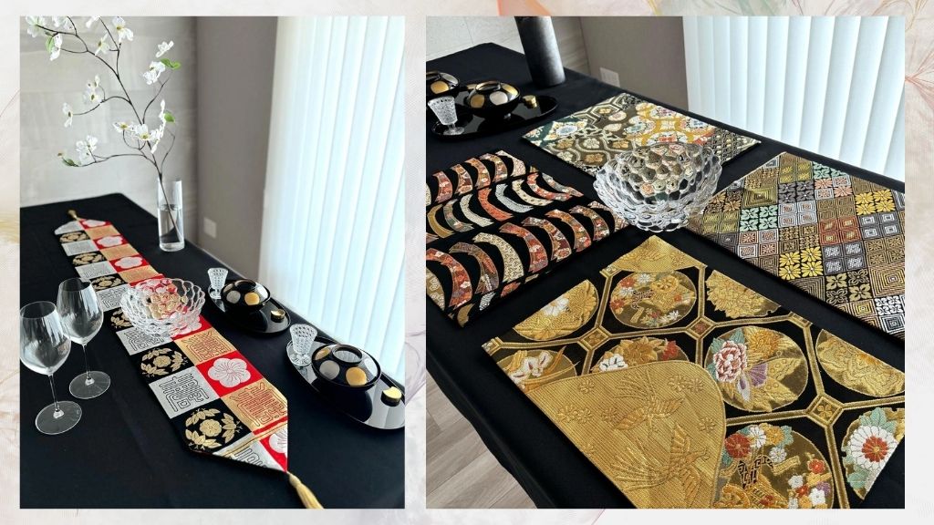 Dining mats and table runners with Vintage Japanese Obi